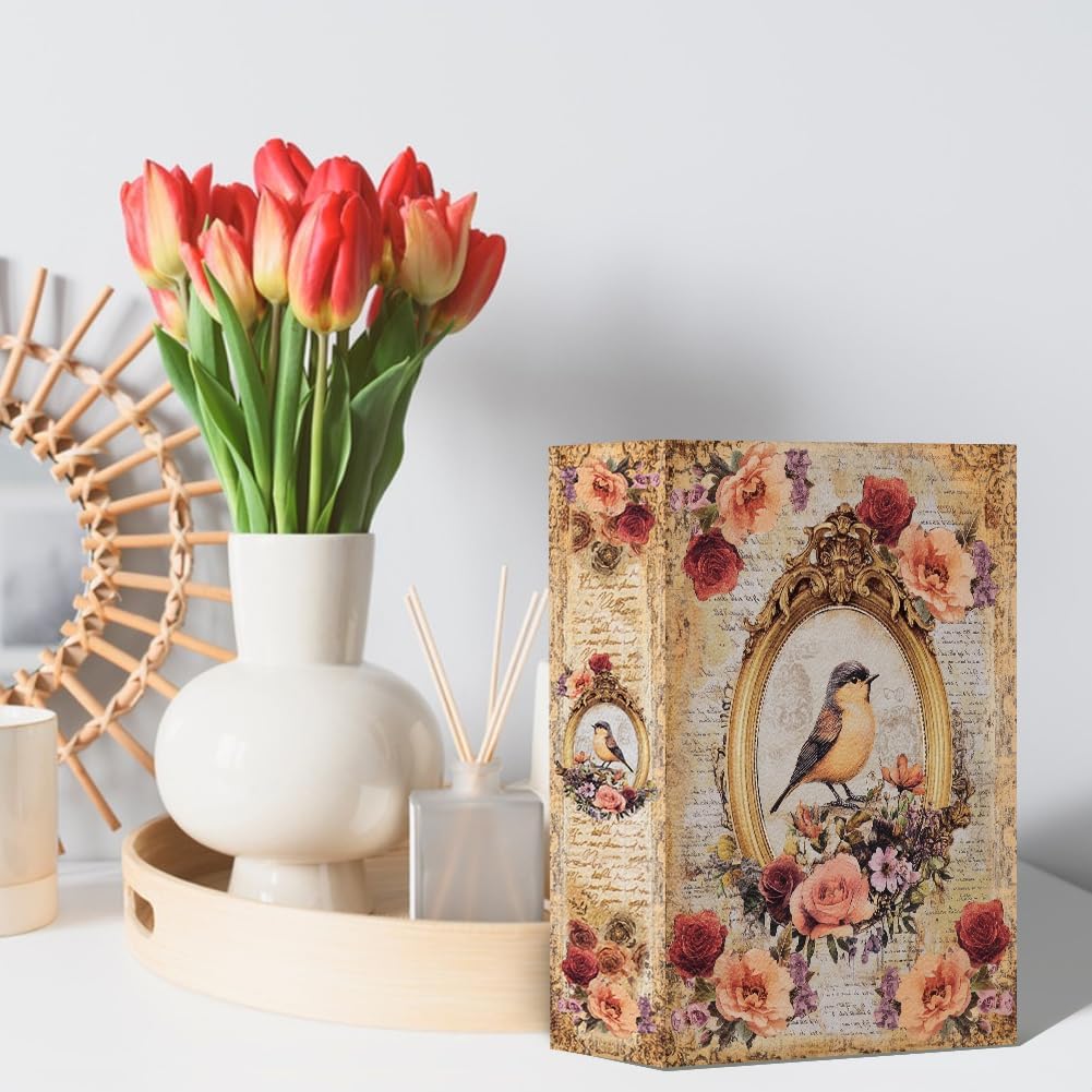 Floral Bird Fake Book Box Decorative Books Boxes Wood / Floral and Bird