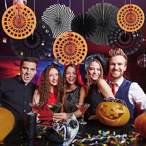 Halloween Party Decorations, Black and Orange Party Decorations, Halloween Spider Web Hanging Paper Fans Party Decorations for Basketball Birthday Graduation Gothic Office Halloween Party Decorations