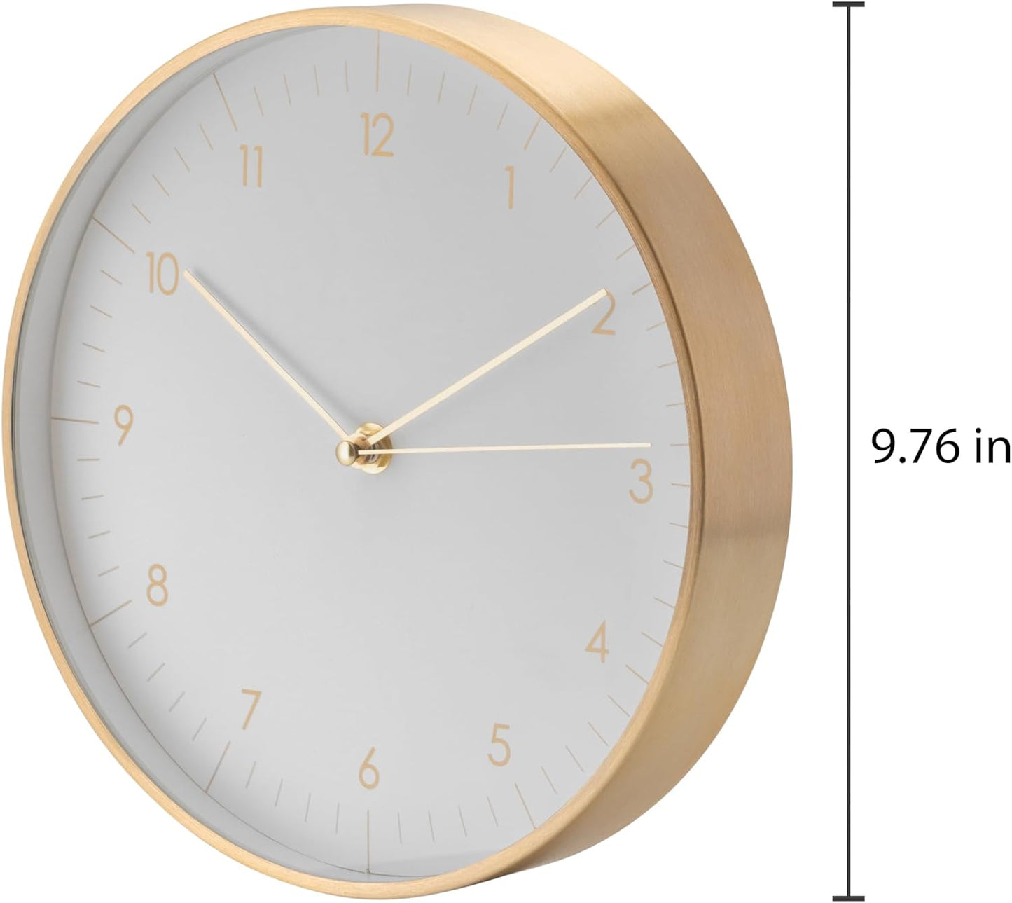 Modern Silent Quartz Wall Clock, 10in, White & Gold | Designed in Germany, Simple & Elegant, Non-ticking, Analog