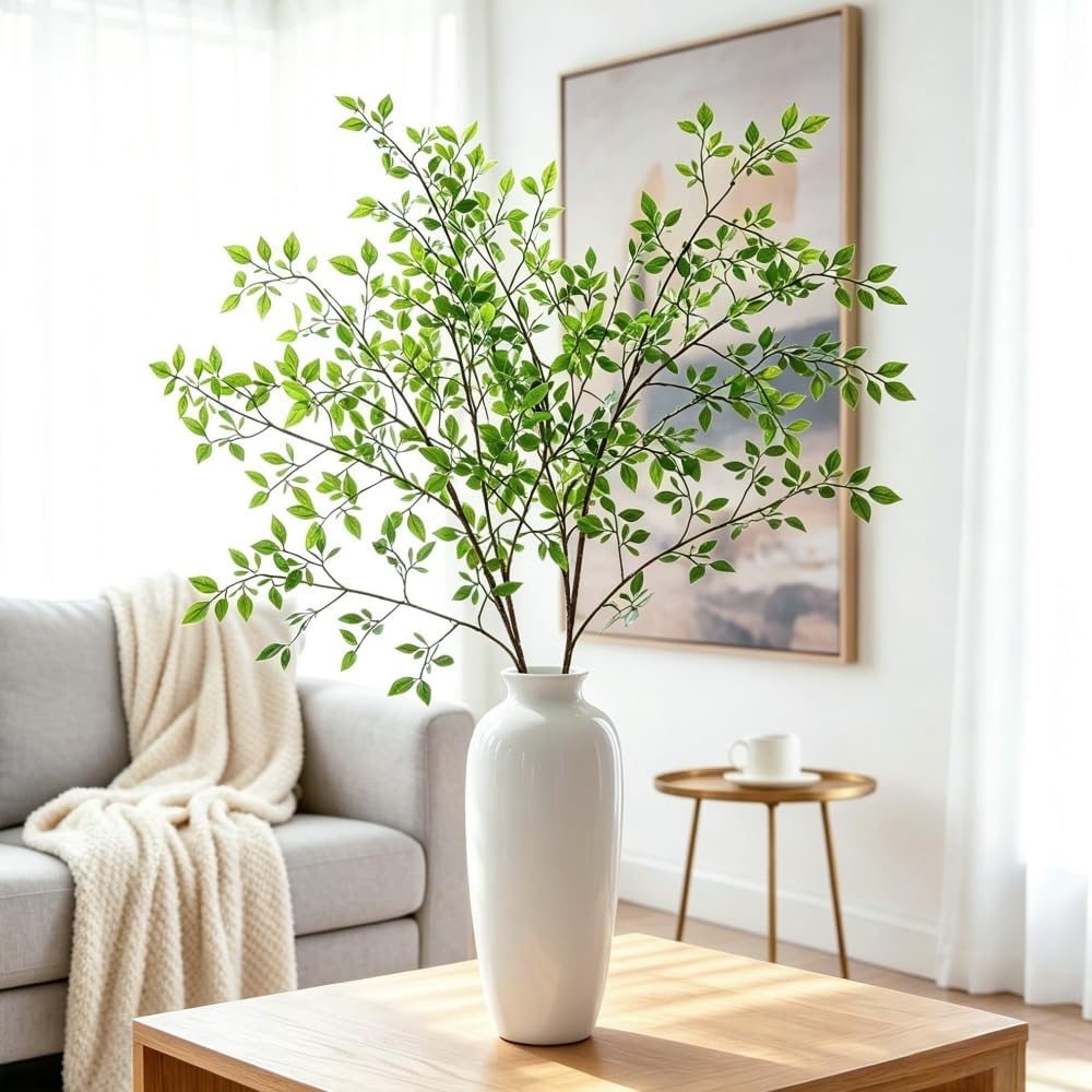 Nandina Artificial Plants Greenery Stems for Vase Fake Plants Fake Leaves / Green / Set of 4