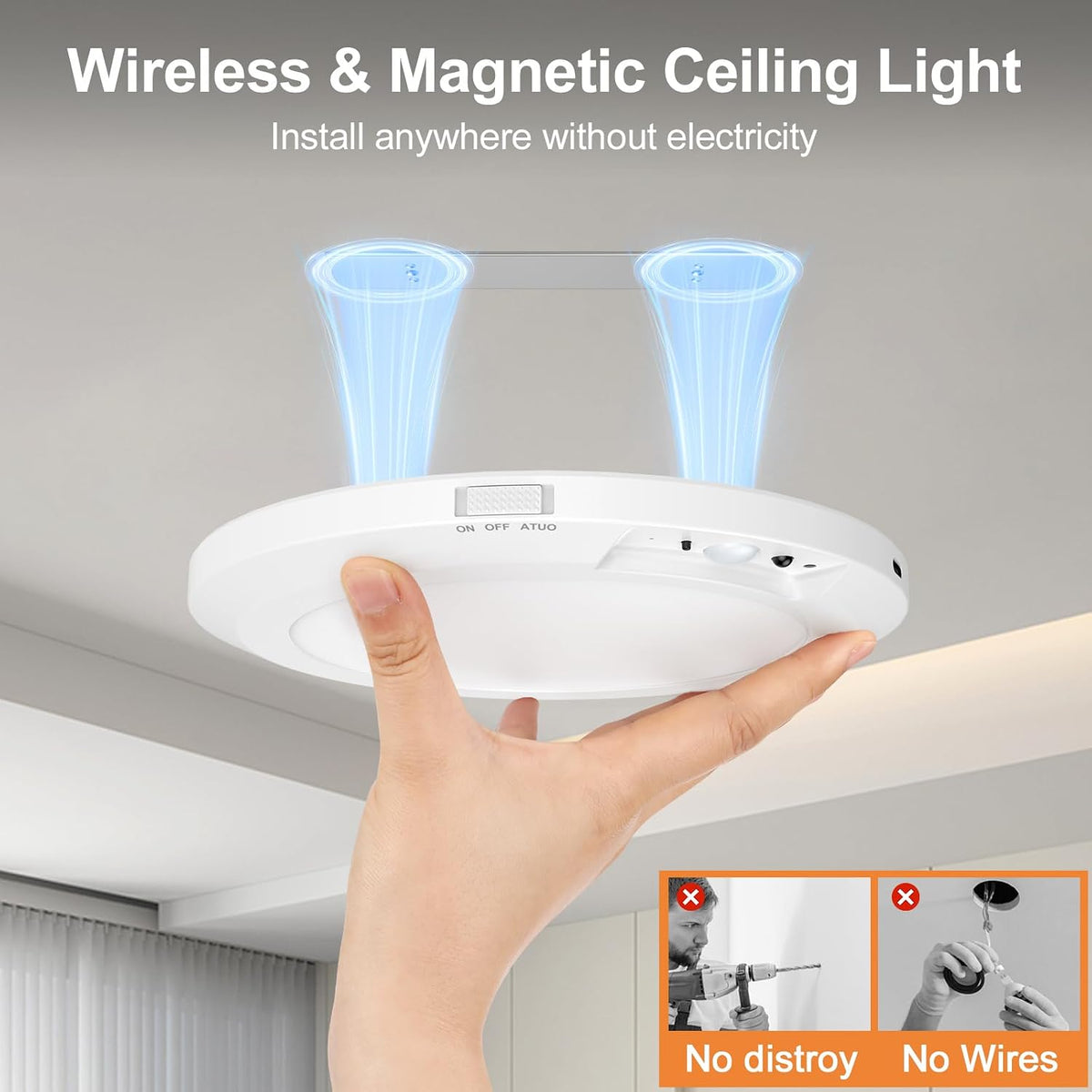Rechargeable Motion Sensor Ceiling Light Indoor Closet Light with Remote | Battery Operated Ceiling Light with Timer