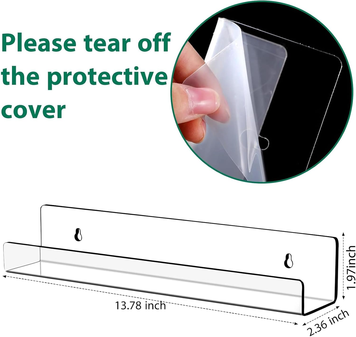 Blulu 12 Packs 14 Inch Acrylic Floating Shelf Wall Mounted Invisible Acrylic Shelf Ledge Floating Bookshelf for Living