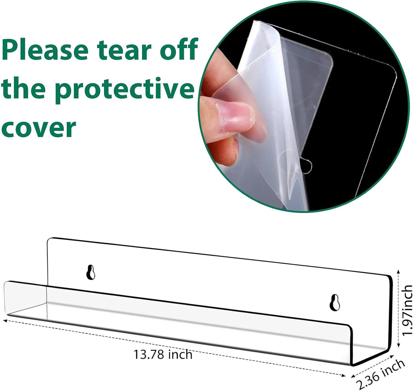 Blulu 16 Packs 14 Inch Acrylic Floating Shelf Wall Mounted Invisible Acrylic Shelf Ledge Floating Bookshelf for Living