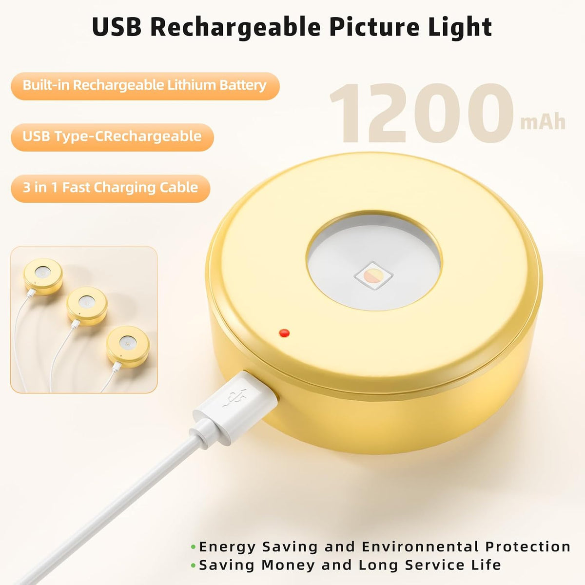 6 Pcs Picture Lights, Rechargeable Battery Operated Dimmable 3-Color Wall Light with Remote & Timer for Paintings