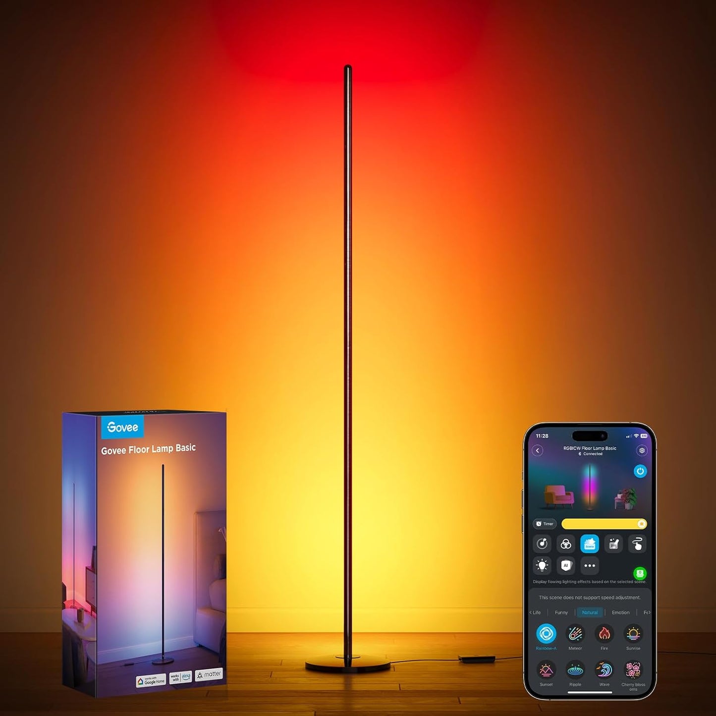 Ambimall 60" Floor Lamp for Living Room with 3 Color Temperatures, Gold Standing Lamp with White Marble Base, Modern