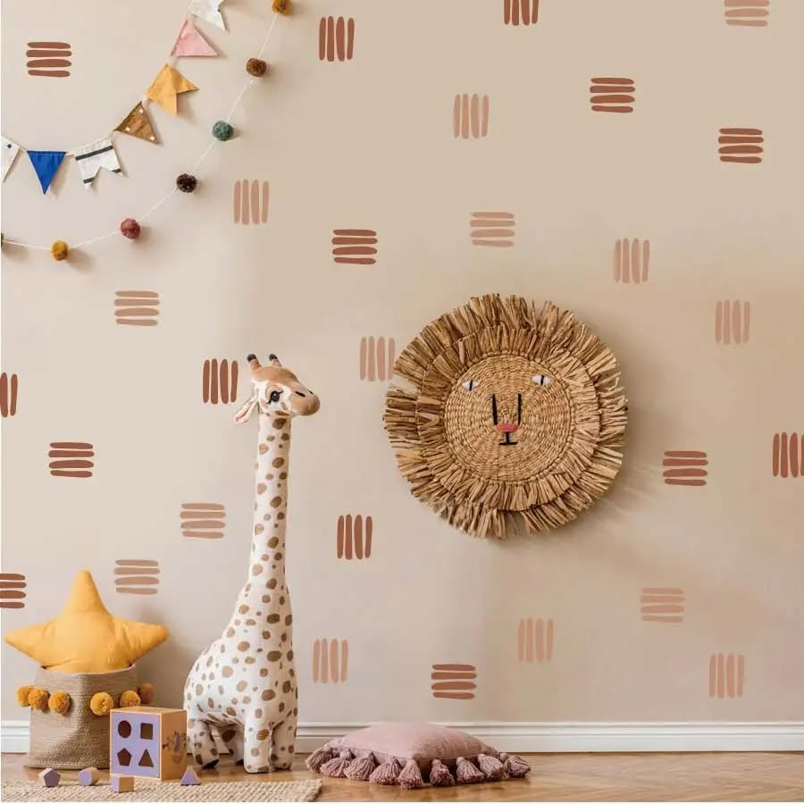 Set Boho Three Line Brown Wall Decal- Geometrical Shape / Boho Line Brown / 12 x 36 / Set of 24