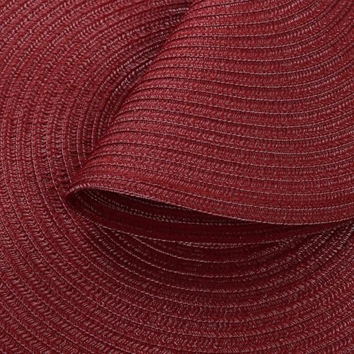 SHACOS Round Placemats Set of 8 for Dining Table 15 inch Round Braided Place Mats Cotton Polyester Washable Non Slip Kitchen Table Mats, Burgundy