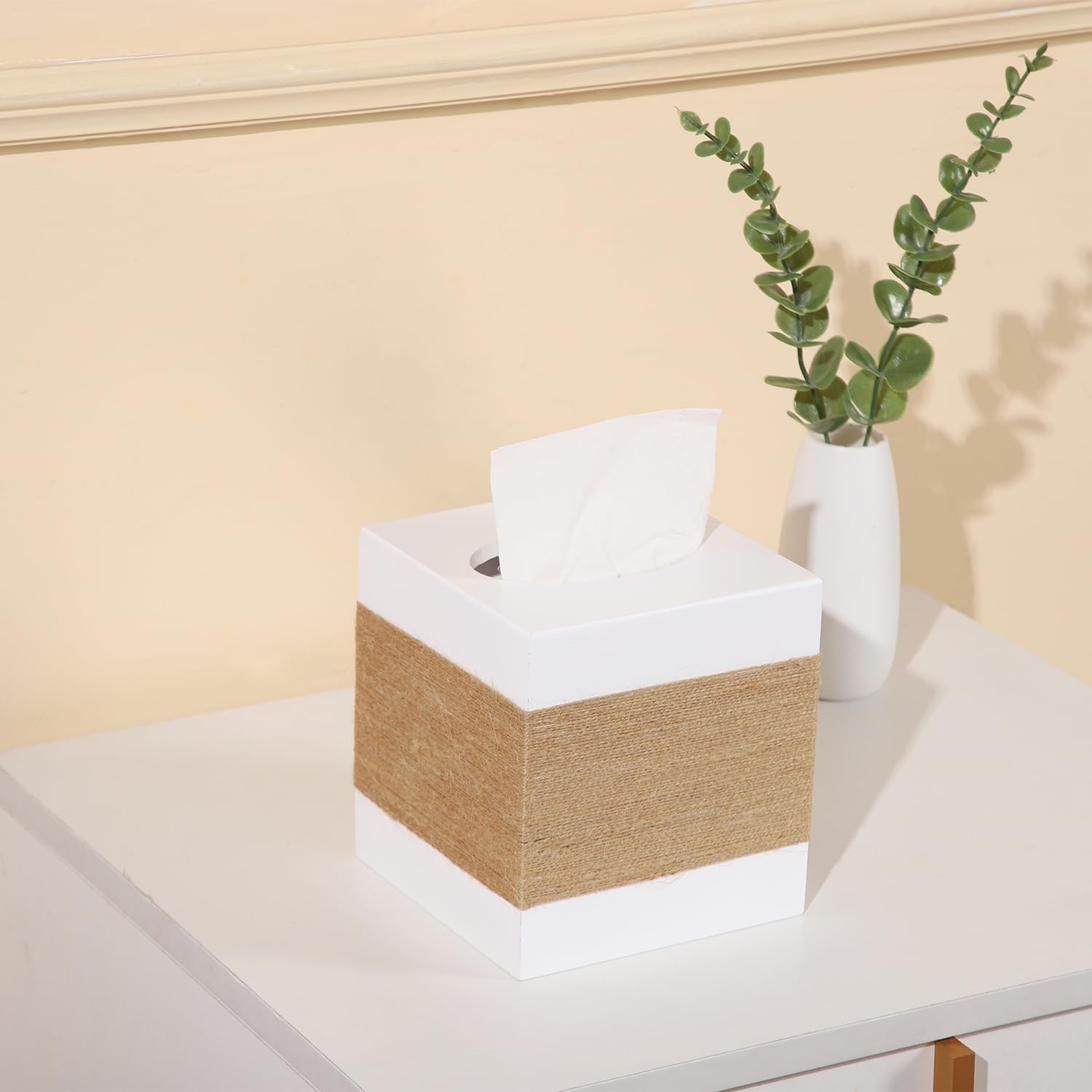 Wood Tissue Box Cover Square / Hemp-rope-square