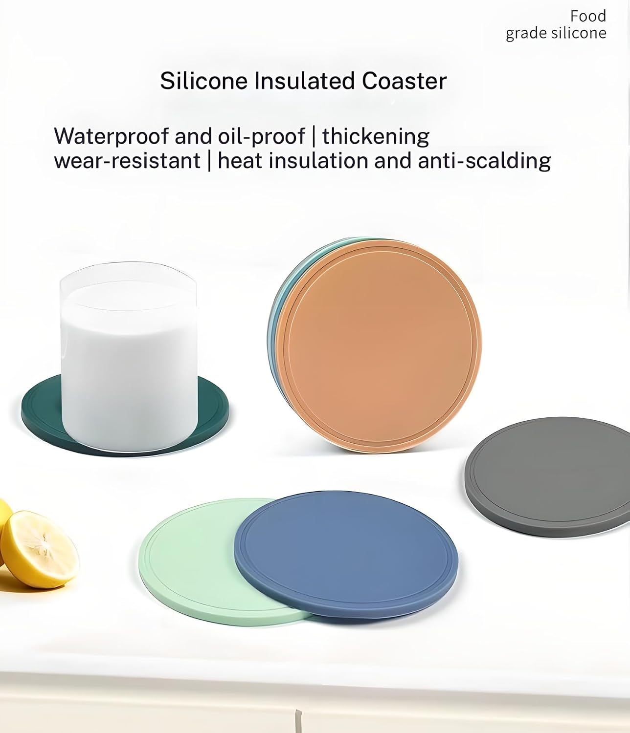 Holder / 5-Piece Silicone Coasters Set / Fog Blue / 3.9"*3.9"*0.18