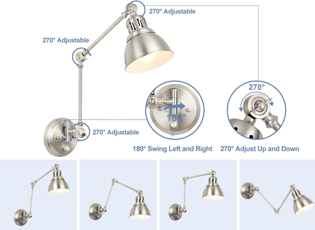 GOODATE 1 Pack Plug in Wall Sconce with Remote, Dimmable, Adjustable Colors, Swing Arm Wall Lamp, Plug in Wall Light