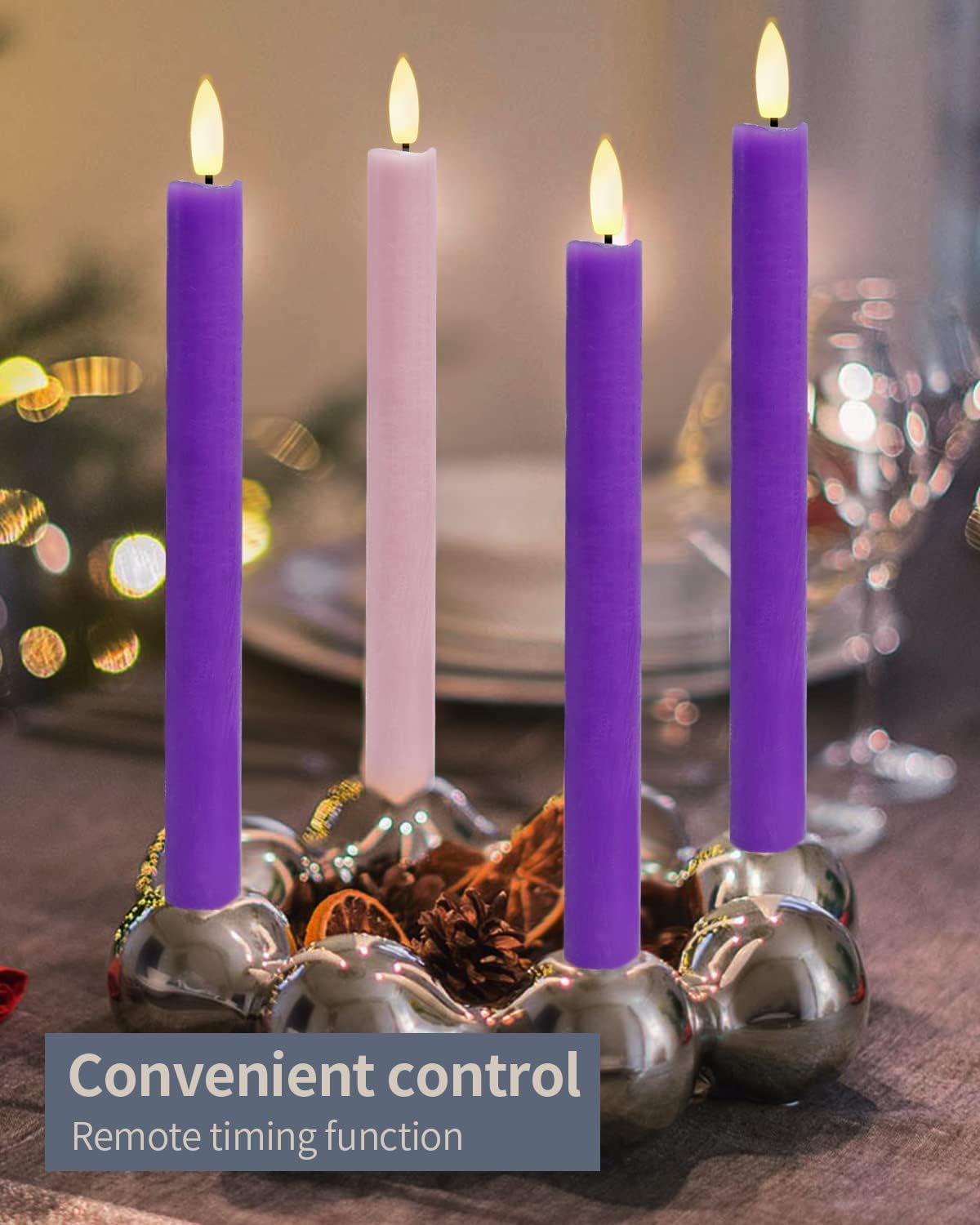 SHYMERY Flameless Advent Candles,Real Wax Battery Operated Electric LED Taper Candles with Remote Timer, Set of 4