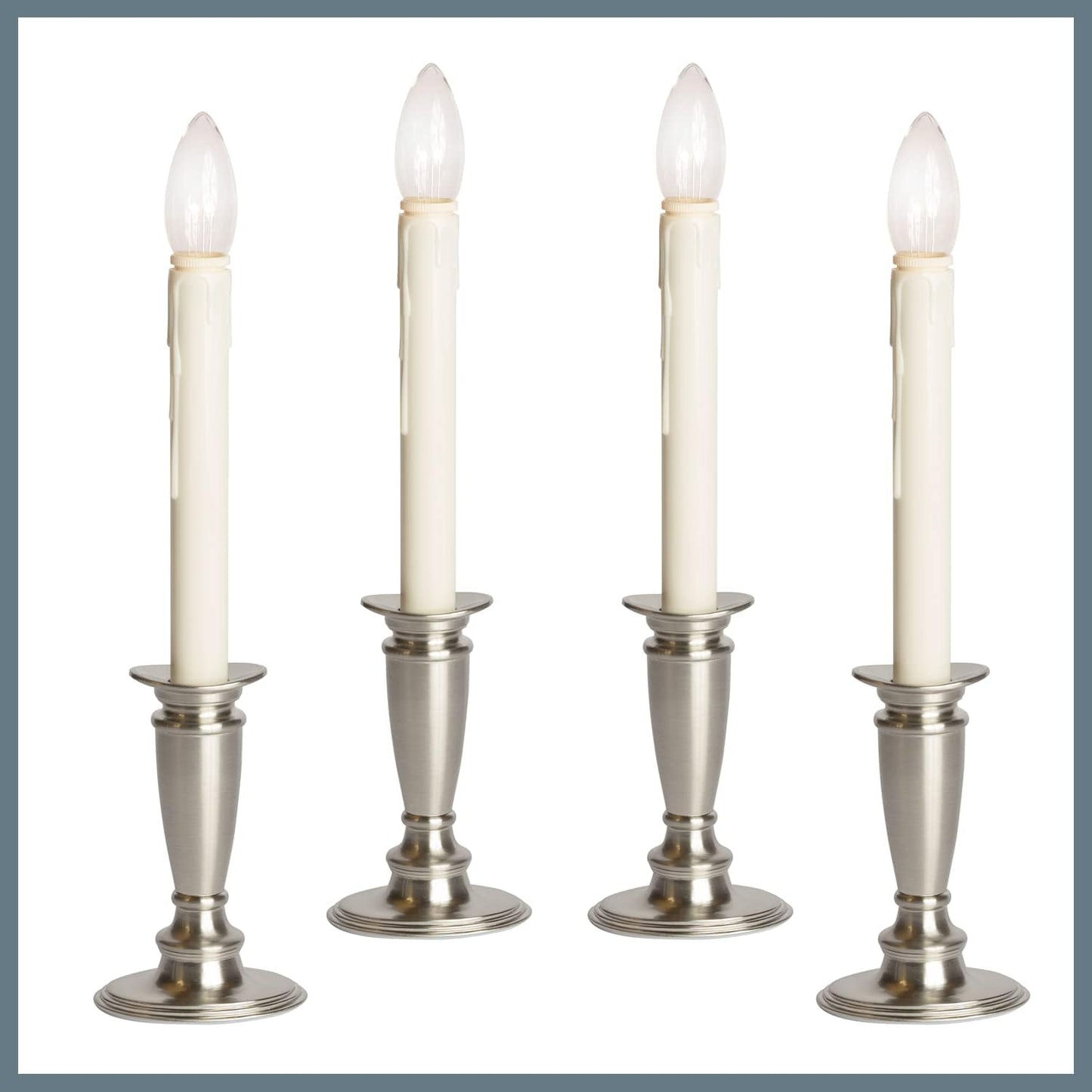Celestial Lights Set of 4 Battery Operated Window Candles with Remote Control - (Brushed Silver)