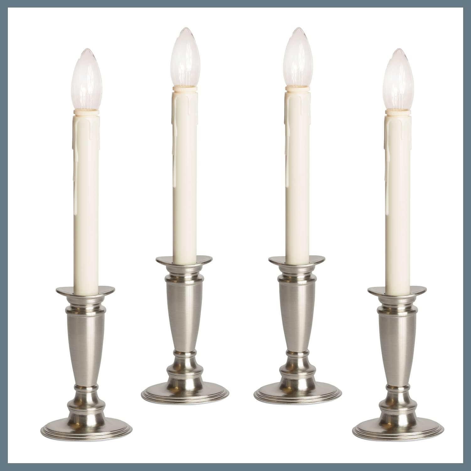 Celestial Lights Set of 4 Battery Operated Window Candles with Remote Control - (Brushed Silver)