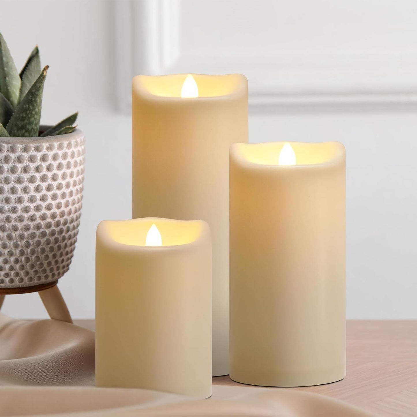 4" x 6" 8" 10" Waterproof Outdoor Flameless Candles with Remote, Flickering Battery Operated LED Pillar Candles for