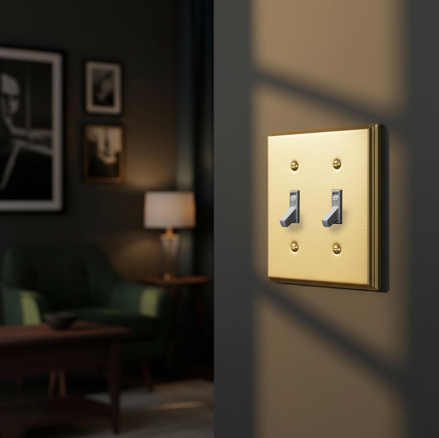 Rio Salto Toggle Light Switch Cover Plate Double Toggle Flip Switch Outlet Covers 2 Gang BRASS Brushed Brass Gold Metal