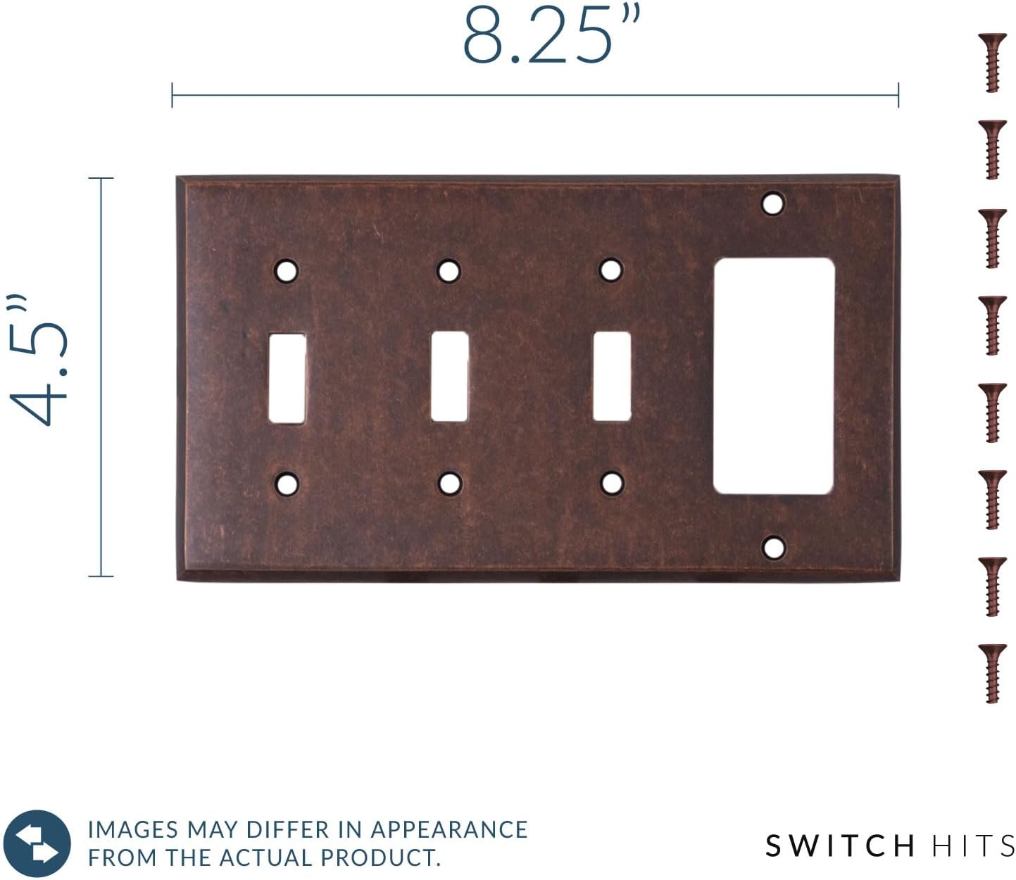 Mottled Antique Copper Outlet Wall Plate | 3 Toggle - 1 GFI Rocker | 8.25" x 4.5" | Hand-Polished Brass Construction