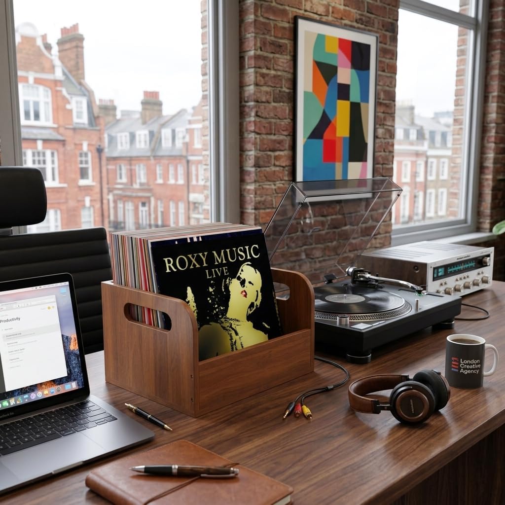 100% Solid Wood Vinyl Record Storage Retro & Sturdy Wooden Vinyl Crate | Vinly Record Holder for Albums Books Files