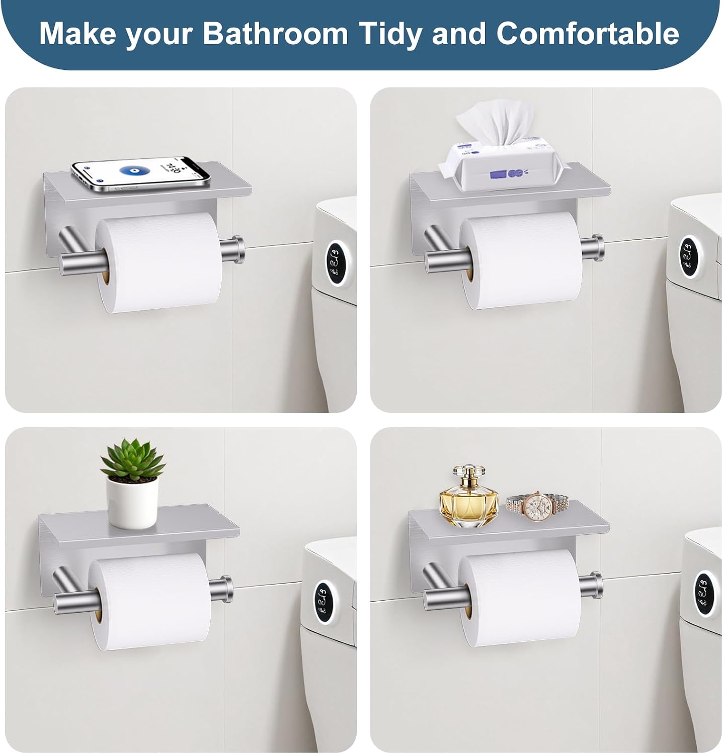 Brushed Nickel Bathroom Hardware Set, 5 Pieces Towel Bar Bathroom Accessories, Upgraded Toilet Paper Holder with Shelf
