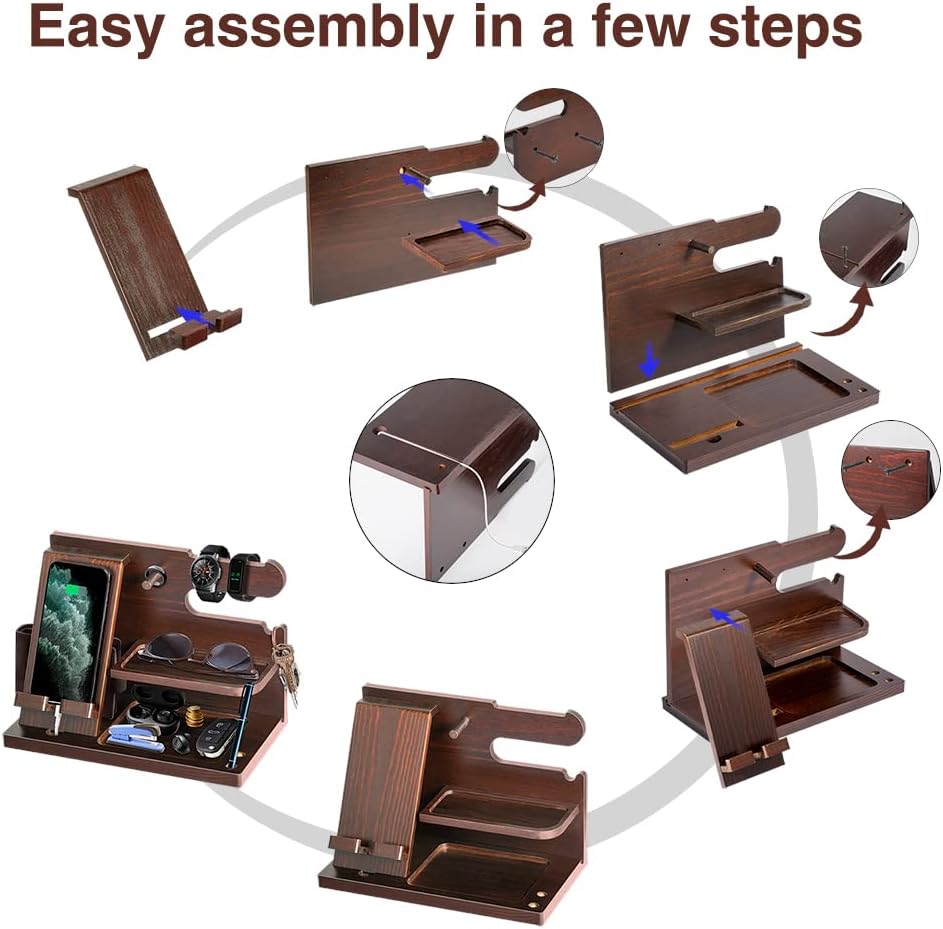 Gifts for Men Wood Phone Docking Station for Mens Gifts for Christmas Husband Anniversary Dad Birthday Gifts for Men or