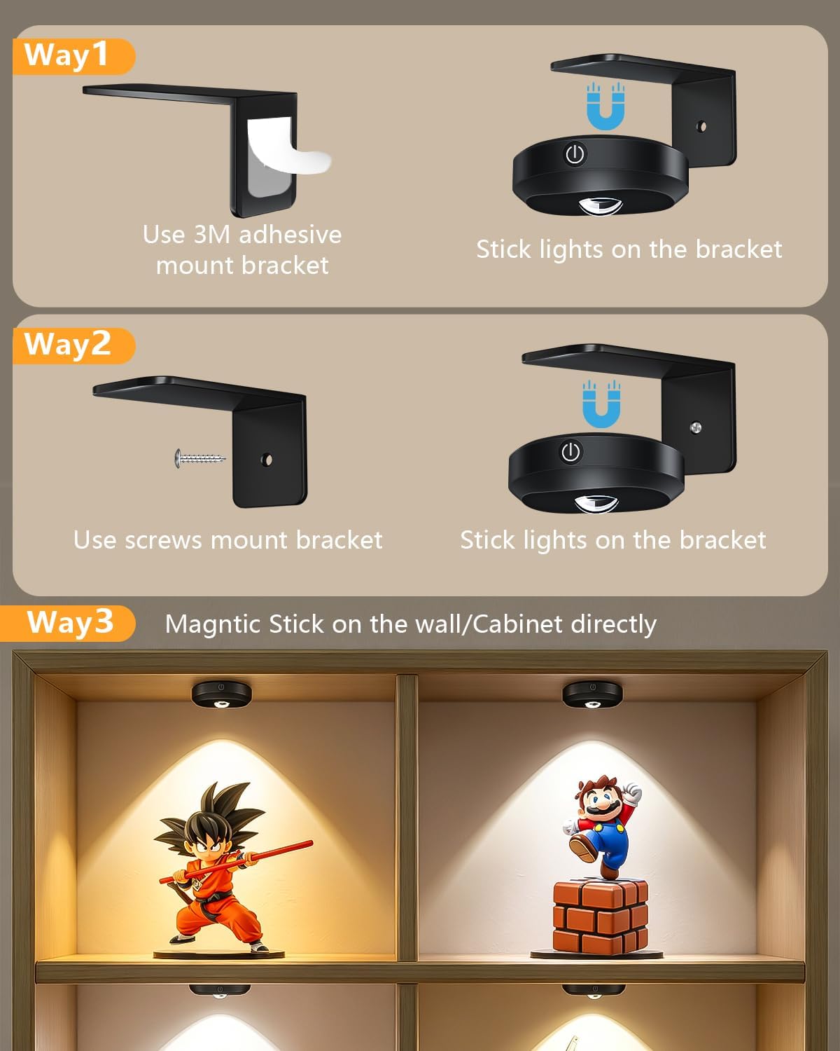 WILLED Rechargeable Picture Lights for Wall,Battery Operated Frame Lights | Dimmable Magnetic Puck Lights with
