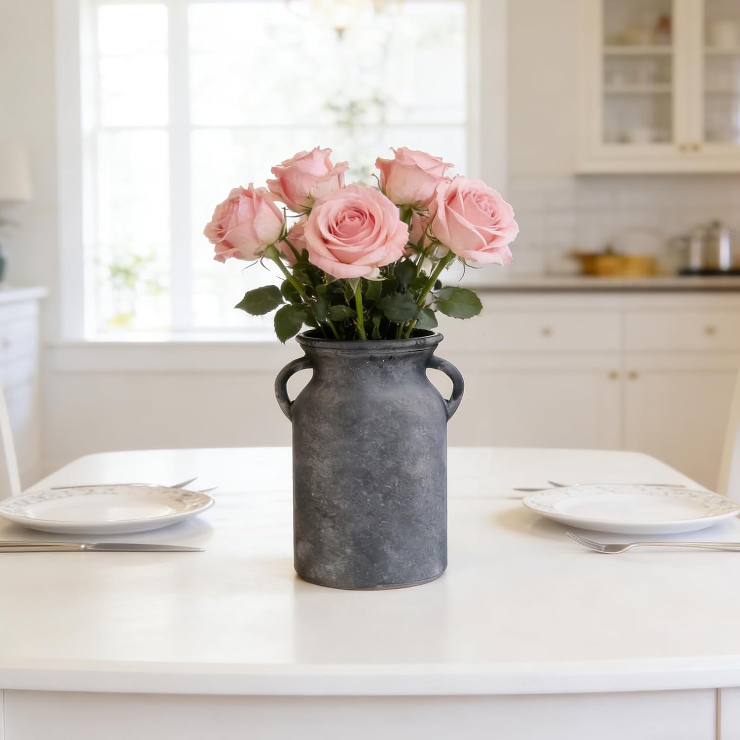 Glass Vase / Rustic Imitation Ceramic Flower Vase / Black / 8 Inch