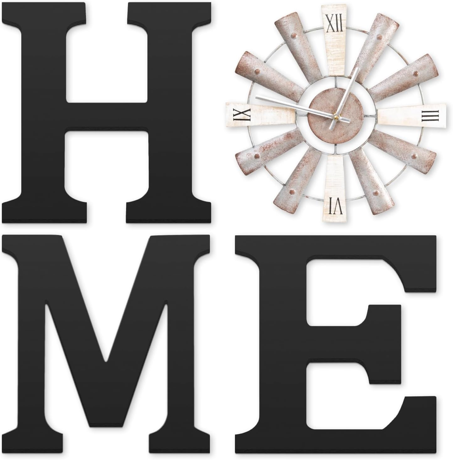Farmhouse Home Signs with Windmill Clock Wall Decor Rustic Home Letters Wall Art for Living Room Kitchen Entryway