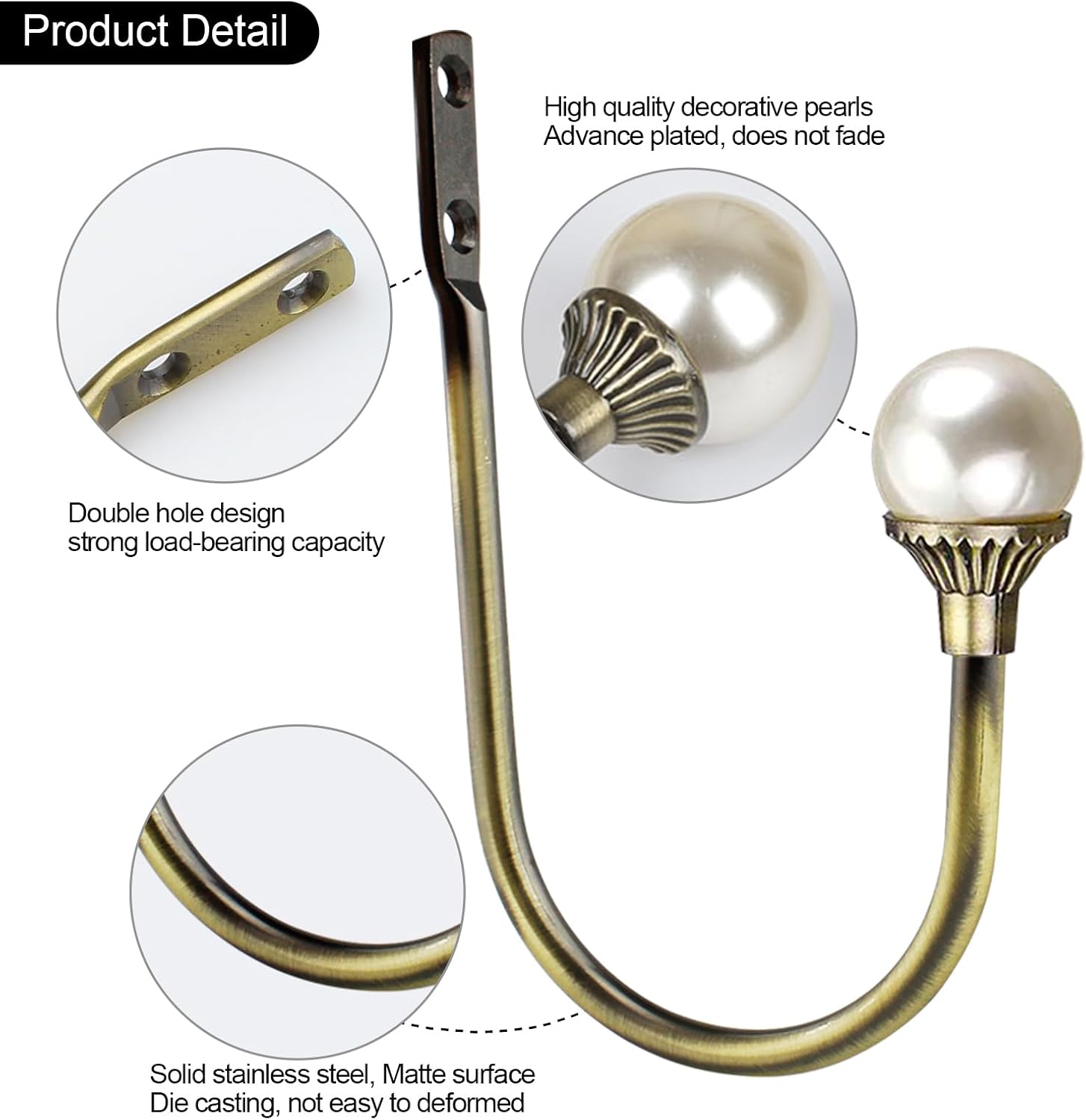 6 Pack Curtain Holdbacks Wall Mounted Curtain Tiebacks Hooks Plastic Pearl U Shape Curtain Tiebacks with Screws Curtain