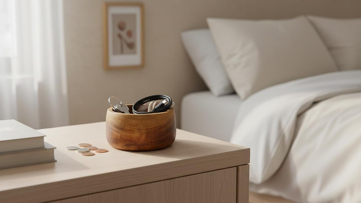 Handmade Decorative Wooden Snack Serving Bowl For Dry Fruits Chips Coffee Table / 4 Inches