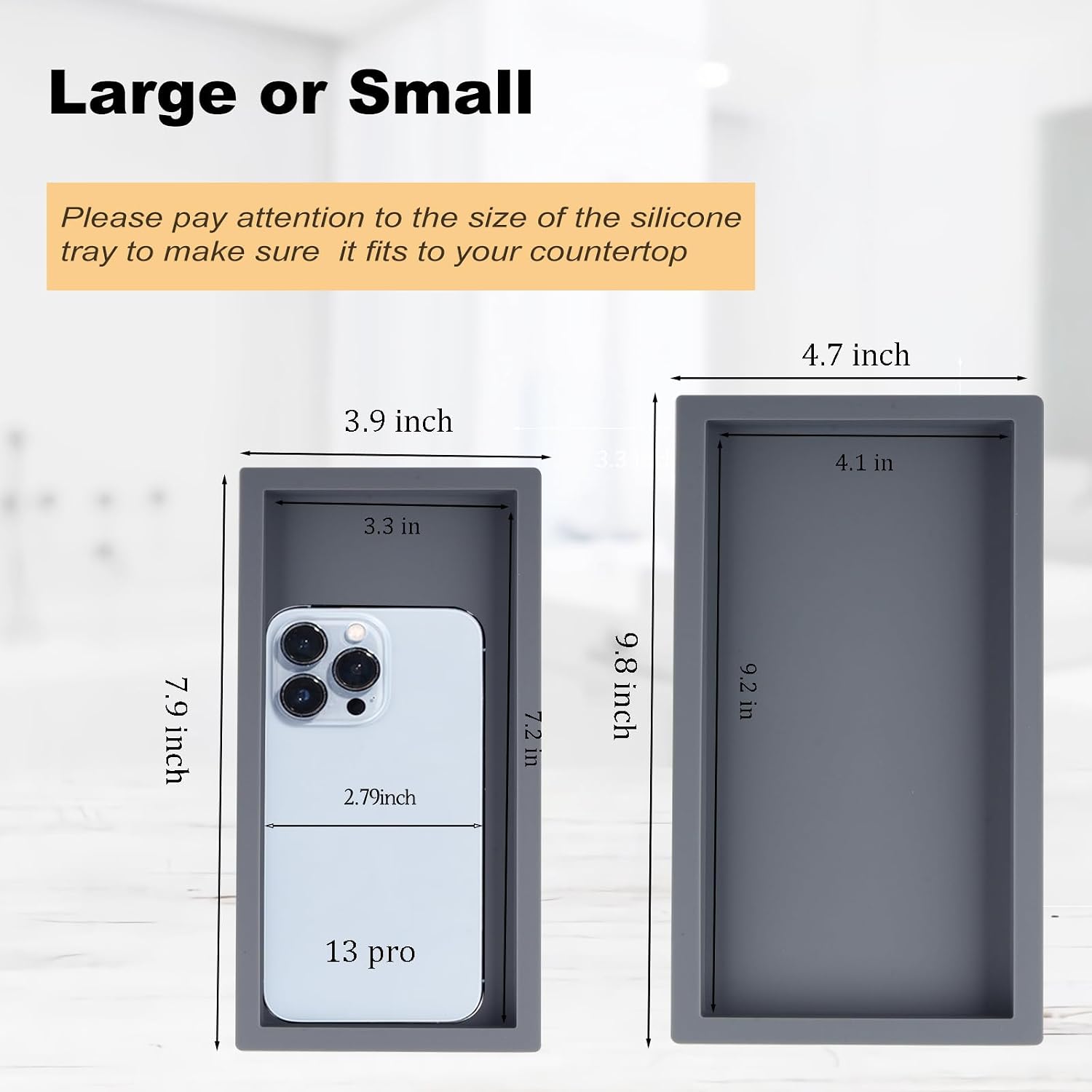 Slicone Vanity Trays / Gray / 9.8 x 4.7