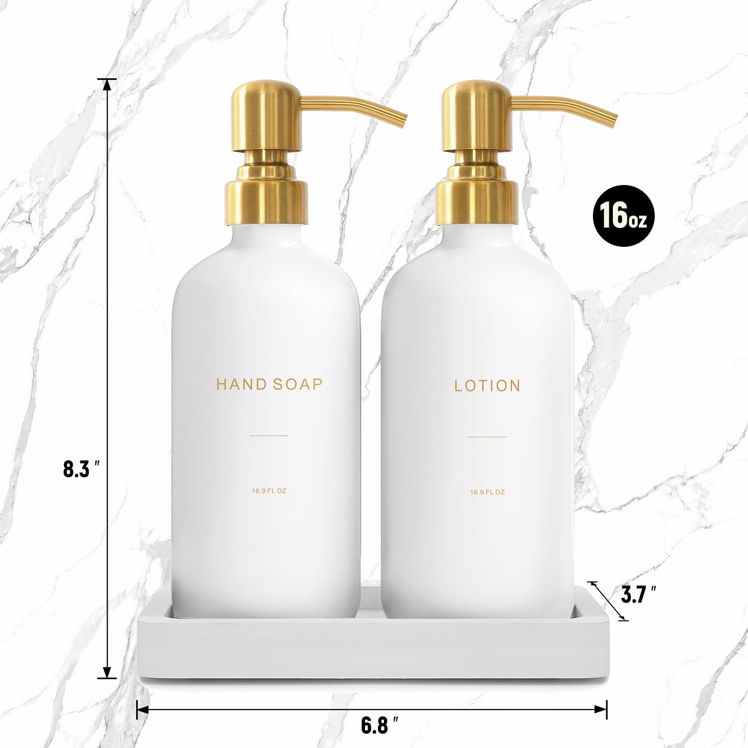Prus Waso Gold Soap Dispenser Bathroom Set | Hand and Lotion Dispenser with Stainless Steel Pump, Perfect for Modern