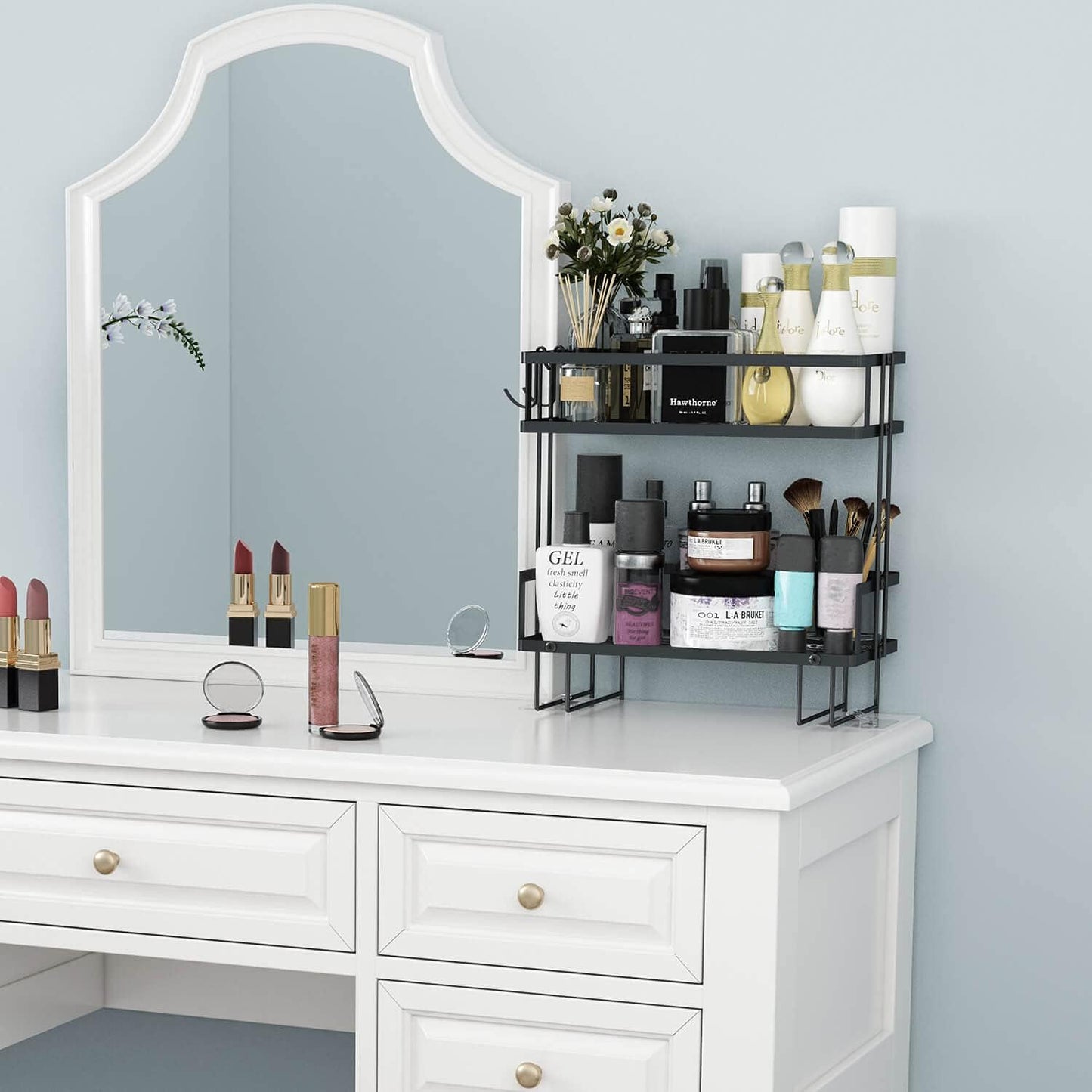 2-Tier Over Toilet Storage Shelf, Wall-Mount with 2 Hook/Paper Rack | Bathroom Organizers and Storage Cabinet