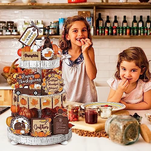 BBTO 15 Set Fall Tiered Tray Decor Rustic Farmhouse 3D Layered Wooden Signs