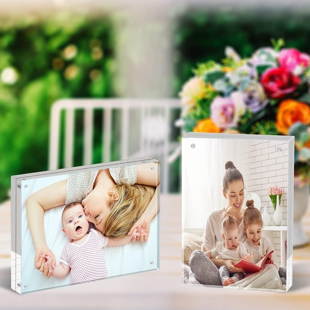 ILYXY 2 Pack Acrylic Frame 8x10, 20% Thicker, 24mm Thick Frameless Clear Picture Frame, Double Sided Magnetic Photo