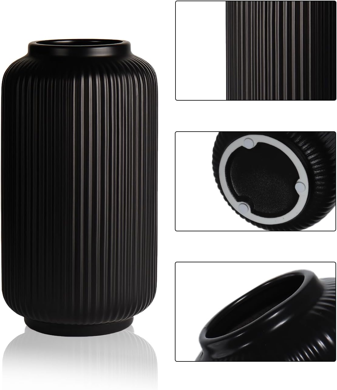 Ceramic Vase / Modern Wide Mouth Decorative Vase / Black02 / Black / 8 Inch