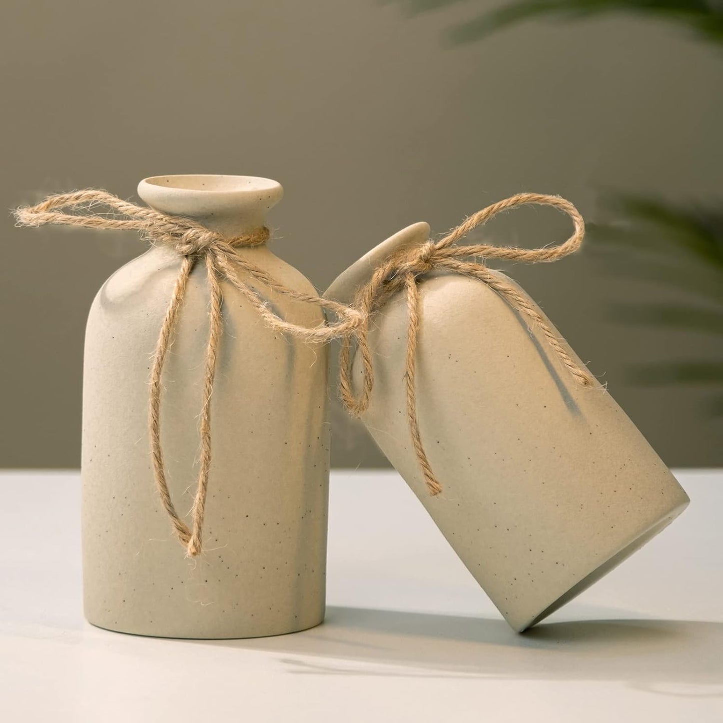 Hirdbrote Small Ceramic Vases for Decor 2-Piece / Beige & Black Dot