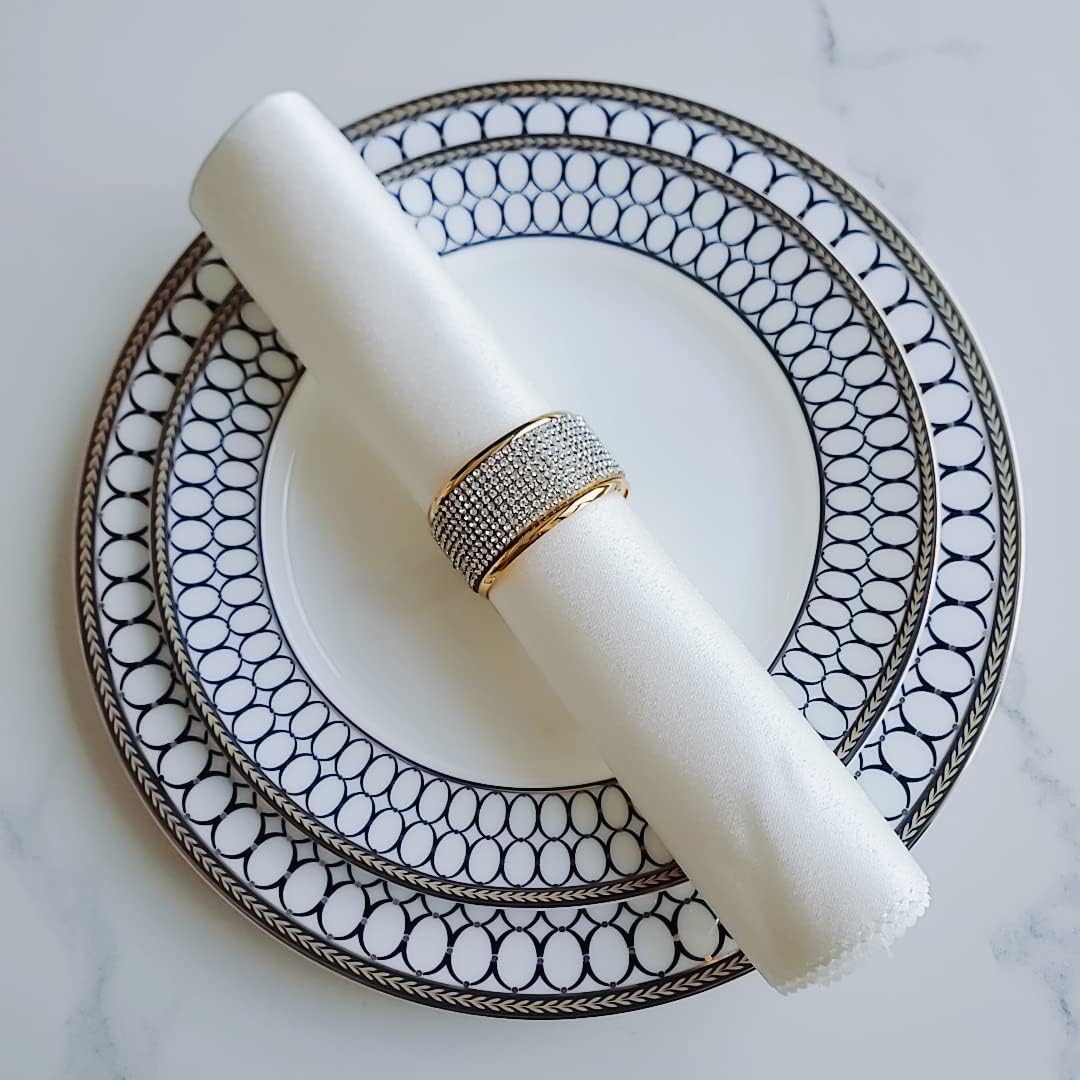 Silver Diamond Gold Napkin Rings Set, Rhinestone Napkin Holder for Dining, Anniversary, Wedding,Bling Cloth Holder Full