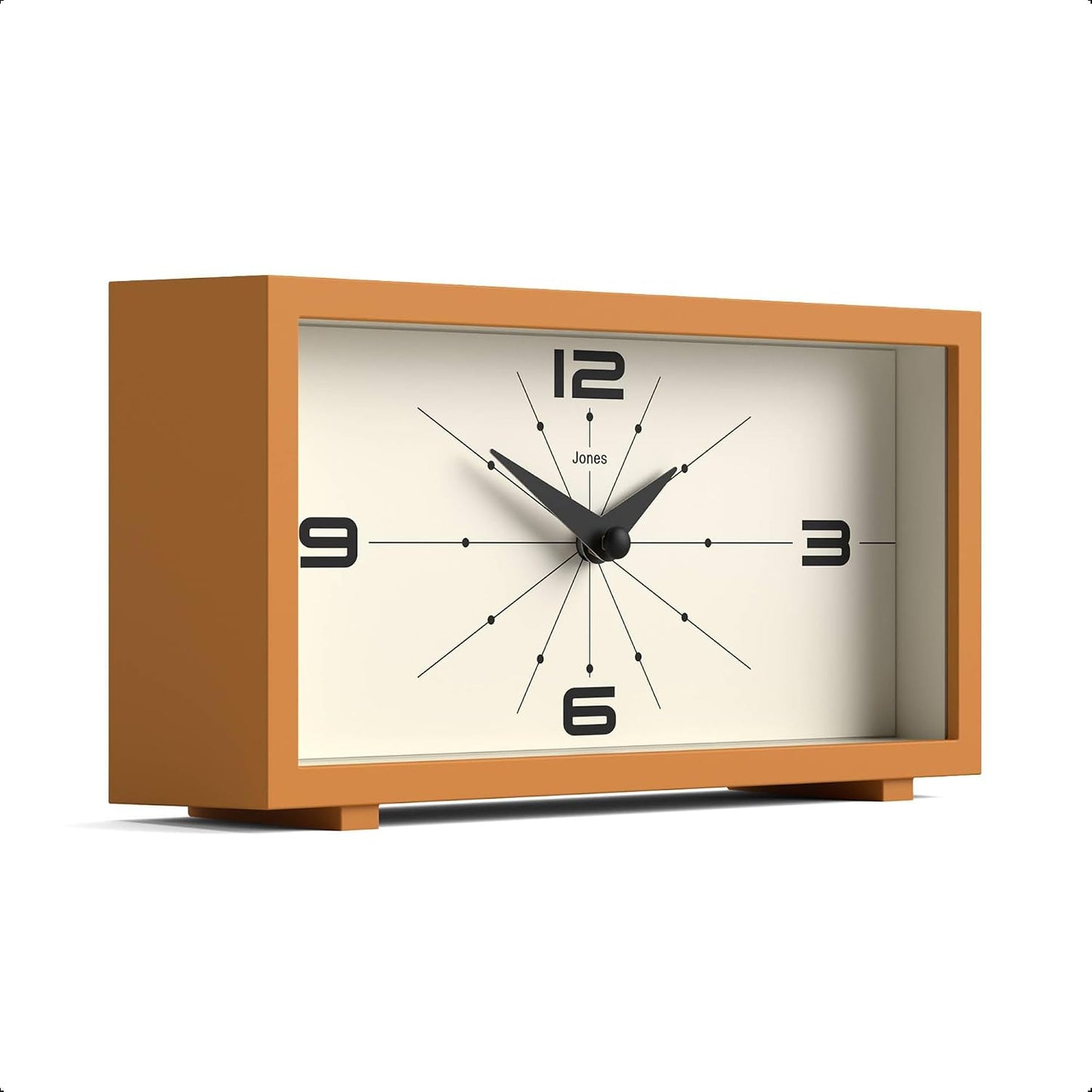 JONES CLOCKS® Odeon Desk Clock | Modern Rectangular Design | Mustard Yellow | Stylish Retro Look for Shelf, Table
