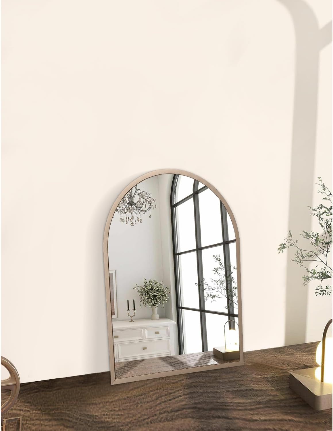 Arched Wall Mirror Aluminum Alloy Frame Bathroom Mirror Brushed Metal Vanity / 16"L x 12"W / Brass