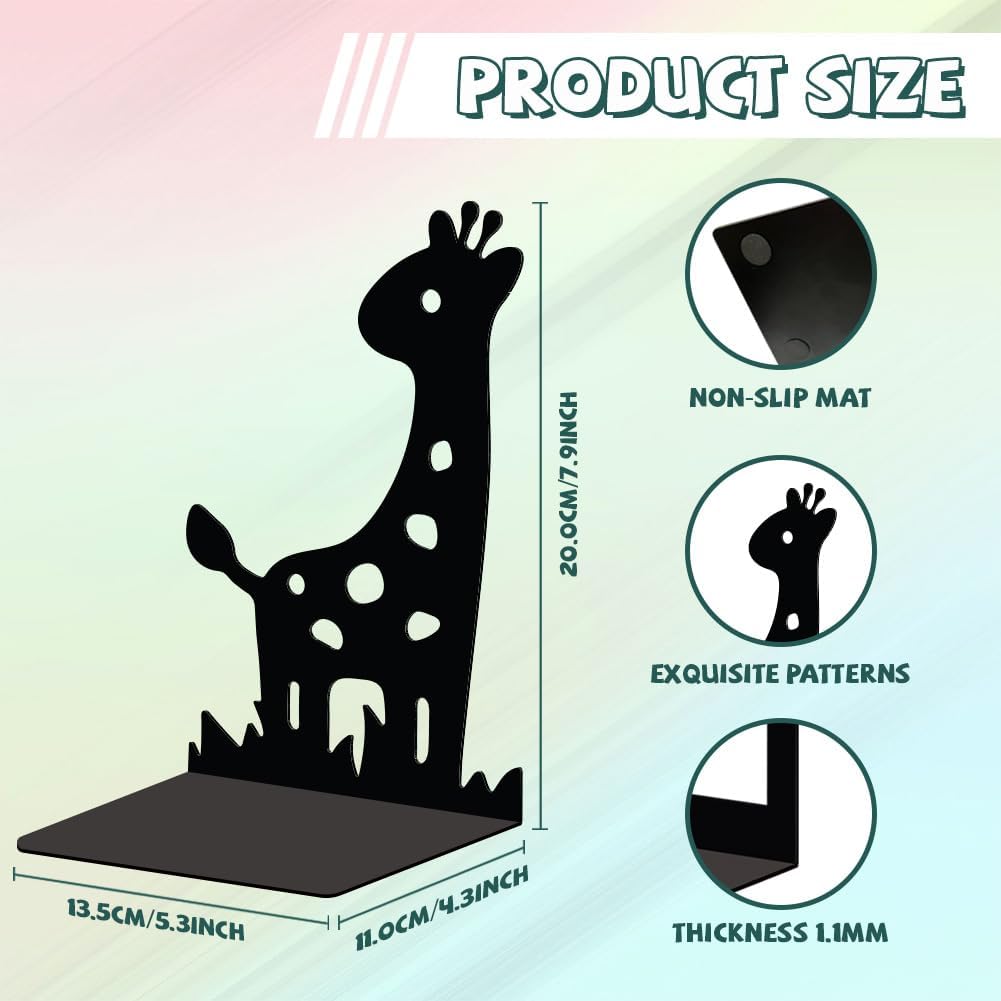 Metal Bookends / Modern Decorative Heavy Duty Study Book Support Stoppers / Giraffe