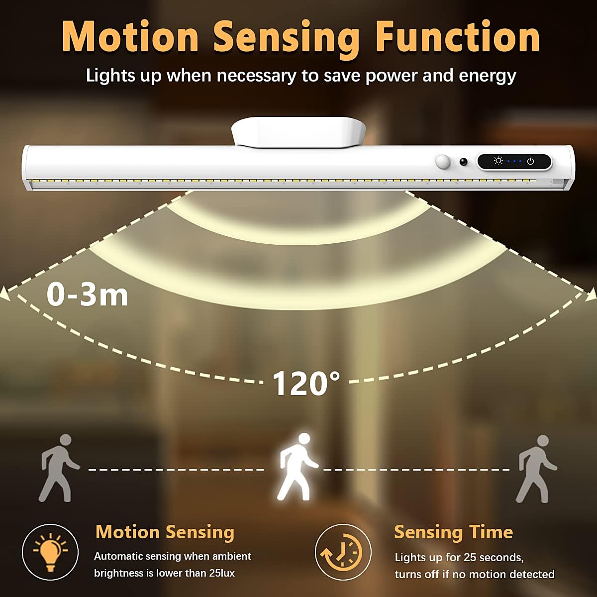 Battery Powered Operated Wall Strip Light with Motion Sensor | LED Light Bar, Rechargeable Magnetic Under Cabinet