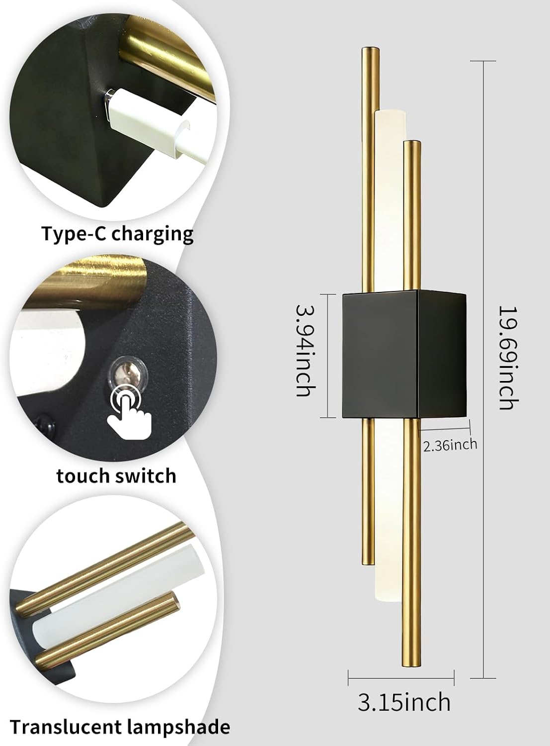 USB Rechargeable Wall Sconces Set of 2, Wireless Cordless Wall Lamp with Dimmable Timer, No Wiring Needed Mounted Wall