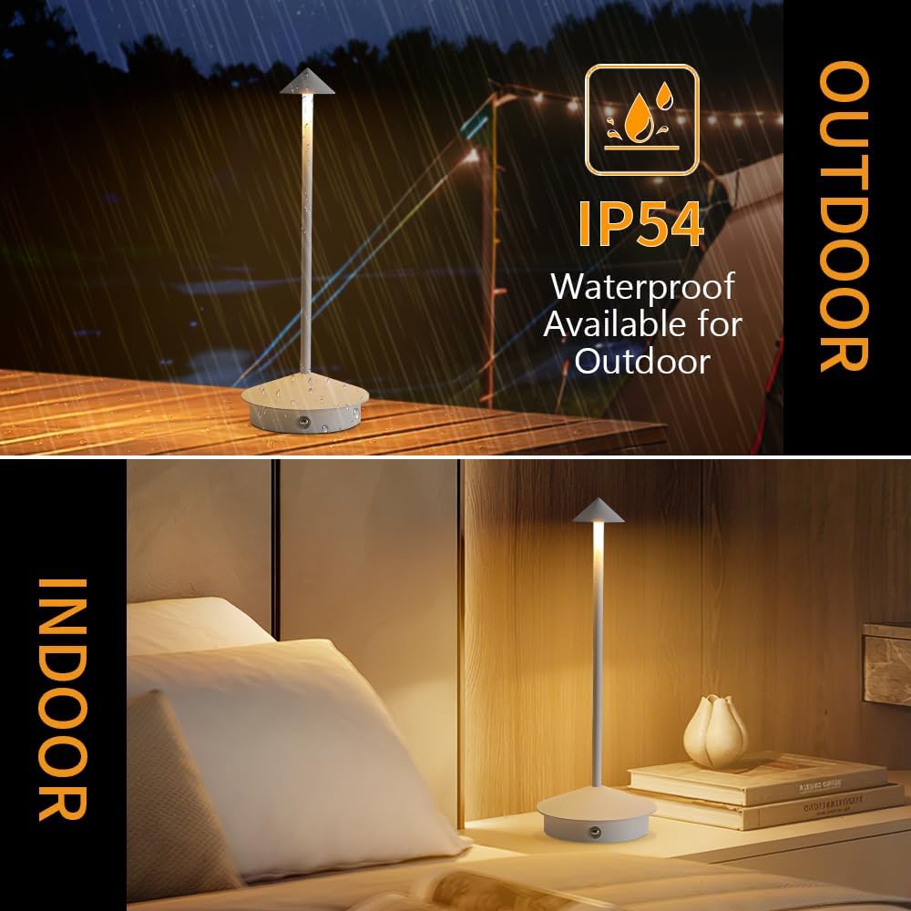 2 Pack LED Rechargeable Cordless Table Lamps,Portable Outdoor 5000mAh Battery Operated Table Light Touch Control 3