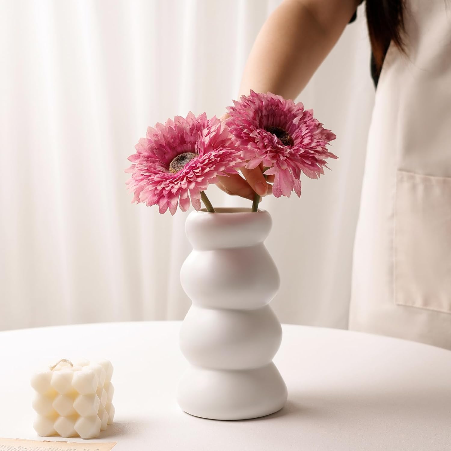 Ceramic Vase / Boho Modern Sculptural Flower Vase / Unglazed White