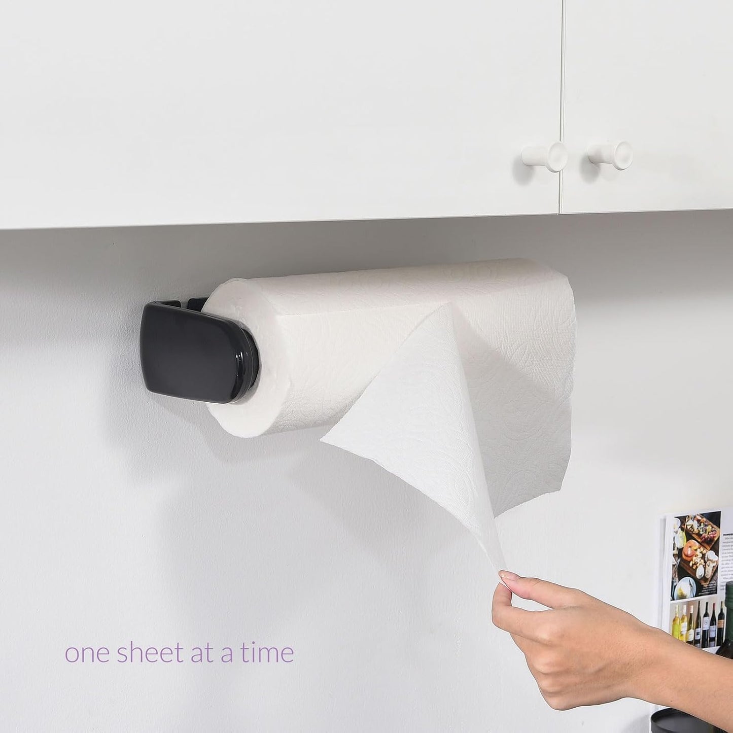 simpletome Paper Towel Holder ONE Hand Tear Adaptive Tension Arm Adjustable Length 9.4-11inch/24-28cm (Black)
