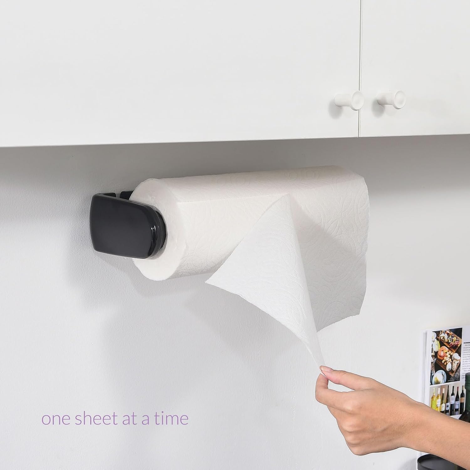 simpletome Paper Towel Holder ONE Hand Tear Adaptive Tension Arm Adjustable Length 9.4-11inch/24-28cm (Black)
