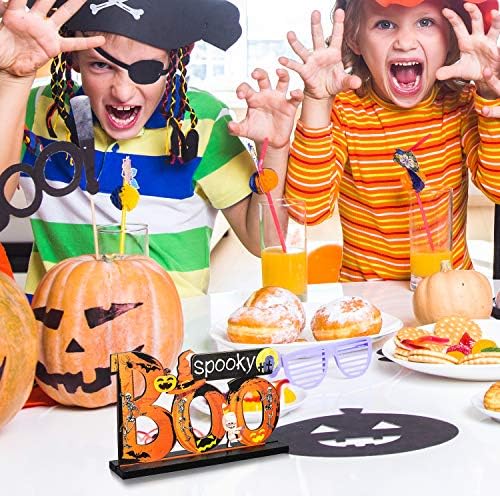 Blulu 3 Pcs 3 Pcs Halloween Decor Indoor Wood Table Sign, Boo
