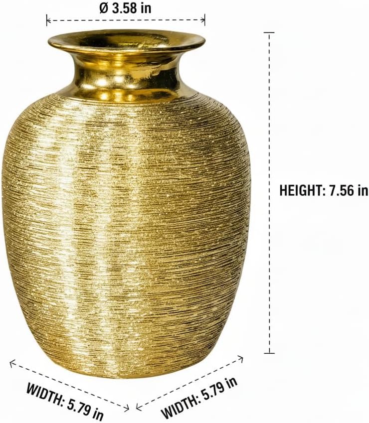 Ceramic Vase / Modern Flower Vase for Centerpiece / Gold / 7 Inch