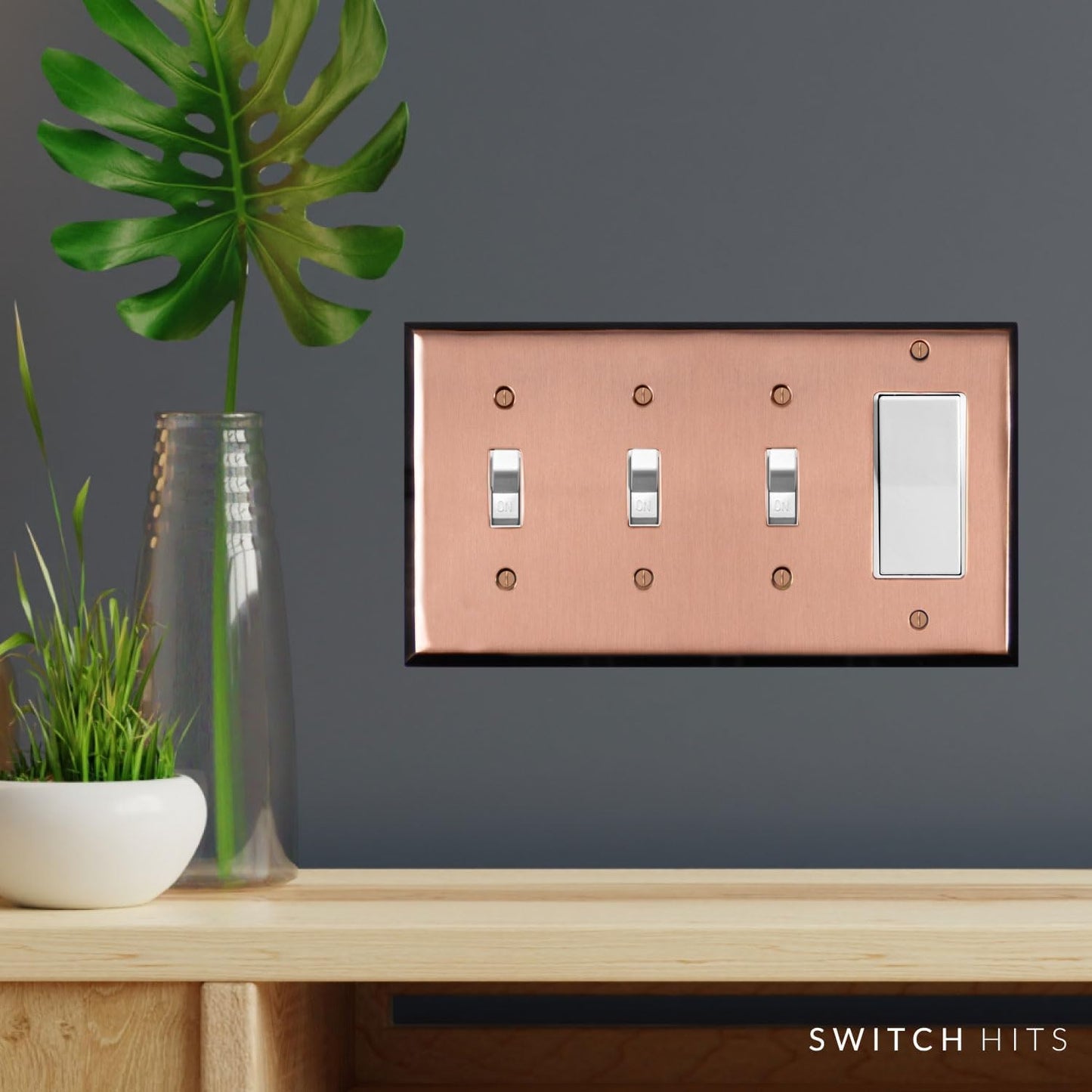 Pink Antique Copper Outlet Wall Plate | 3 Toggle - 1 GFI Rocker | 8.25" x 4.5" | Hand-Polished Brass Construction