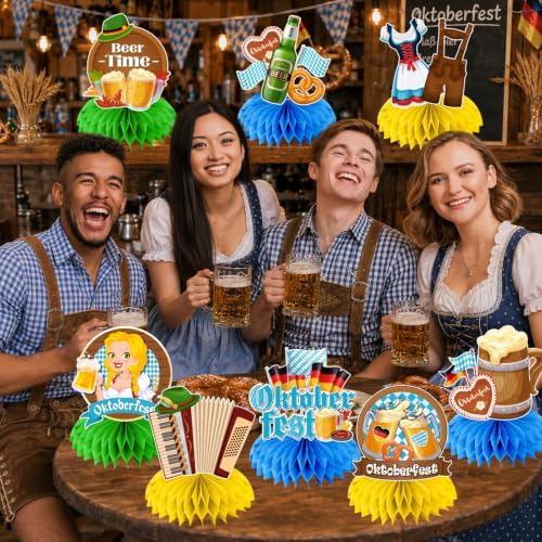 Oktoberfest Table Decorations Centerpieces,Oktoberfest Decorations Party include 12Pcs Bavarian Blue Oktoberfest Centerpiece Beer Theme Party German Decorations for Bavarian Munich Festival