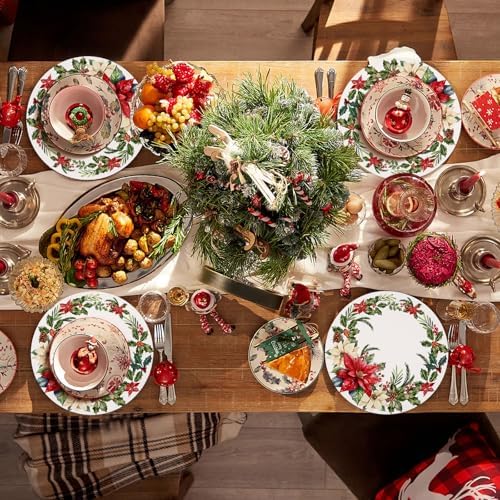 50 Pack Christmas Paper Placemats Disposable Poinsettia Place Mats 13.4 Inch Red Green Christmas Flower Decorative Round Table Mats for Xmas Winter Birthday Wedding Baby Shower Party Supplies